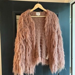 J.O.A Shaggy Fuzzy Fluffy Pink Cardigan